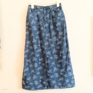 Vintage Liz Claiborne Women's Denim Coastal Cowgir 90's Floral Maxi Skirt Size 6
